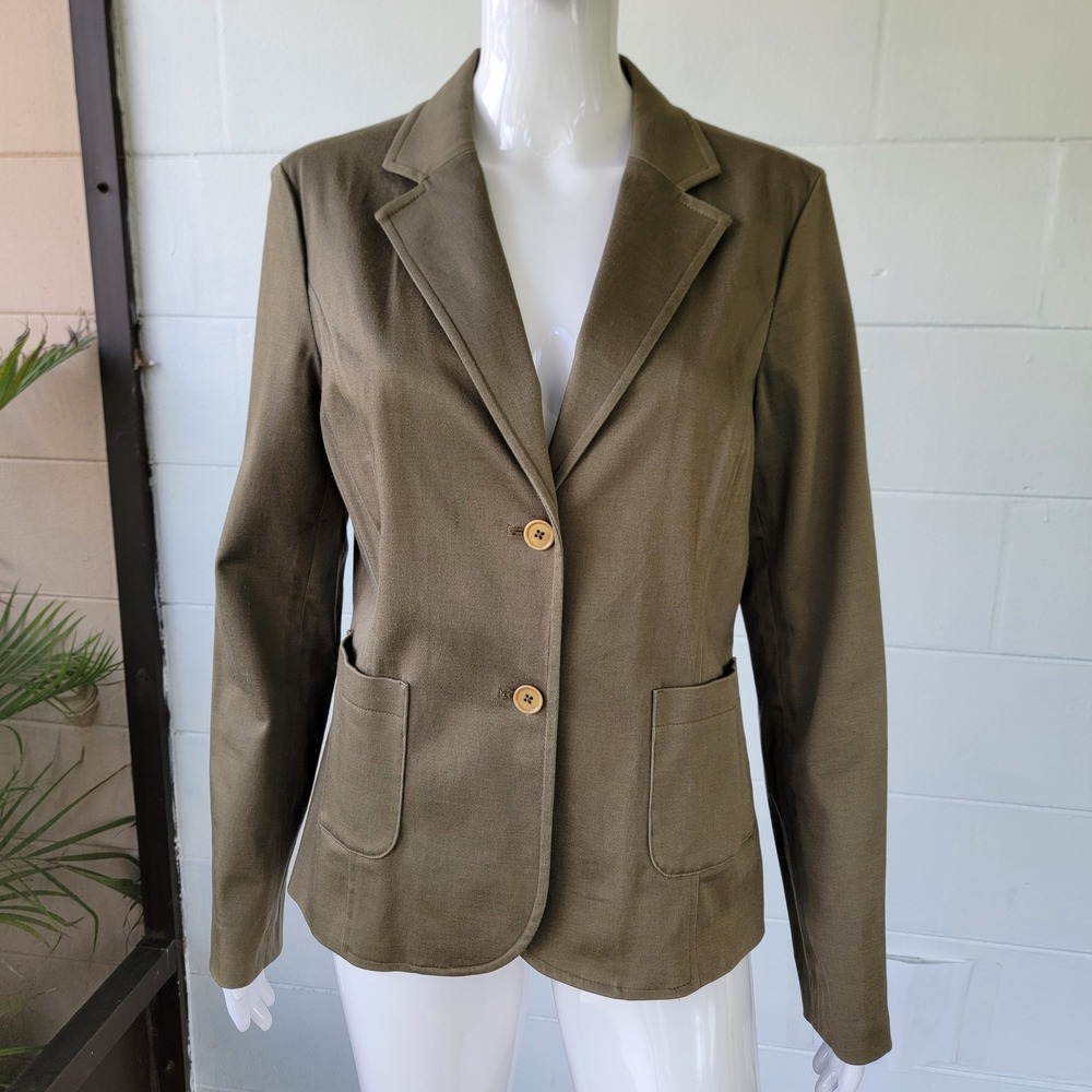 Caslon Olive Green Blazer Women L Business Casual Stretch Cotton Utility Chic